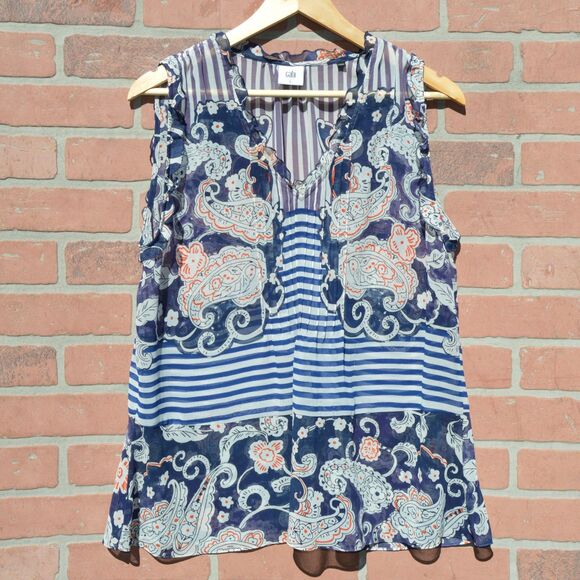CAbi Tops - Cabi Women's Peplum with Paisely Stripes Blue Tank Top Size Large